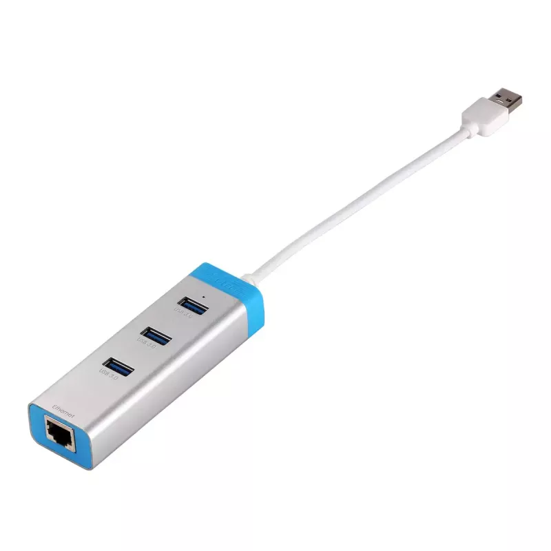Hub USB 3.0 z Gigabit Ethernet ITEC U3GLAN3HUB — 3-portowy hub metalowy, VIA VL812 + Realtek RTL8153, srebrny