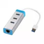 Hub USB 3.0 z Gigabit Ethernet ITEC U3GLAN3HUB — 3-portowy hub metalowy, VIA VL812 + Realtek RTL8153, srebrny
