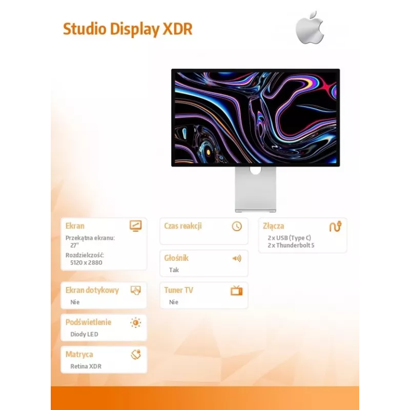 Monitor Apple Studio Display XDR ze szkłem Nano-texture, stojak z regulacją pochylenia i wysokości