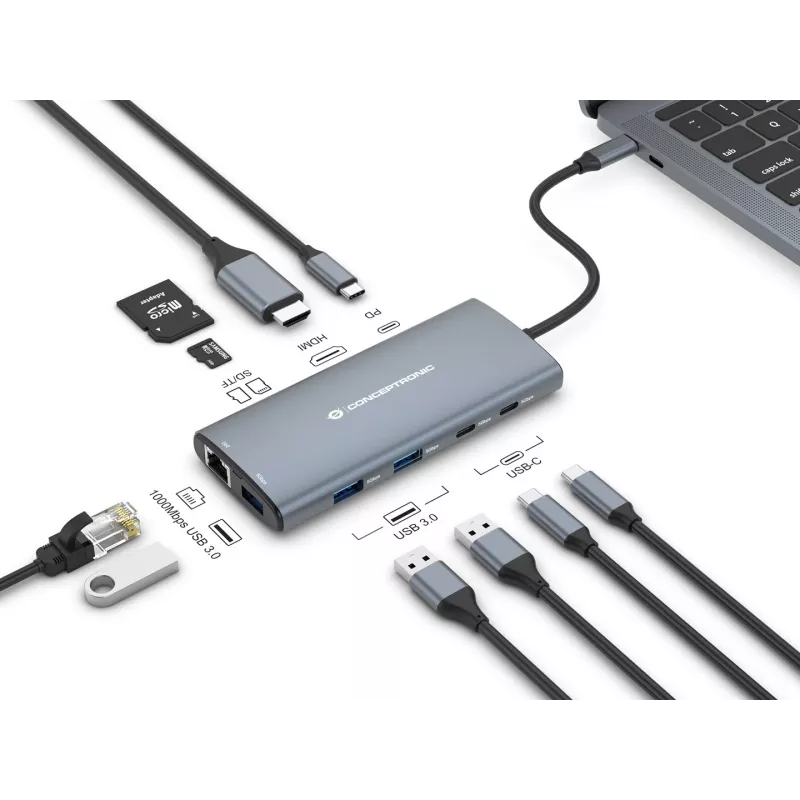 CONCEPTRONIC 10-1 Dock USB-C->HDMI/2xUSB-C/3xUSB-A/+ 20cm gr