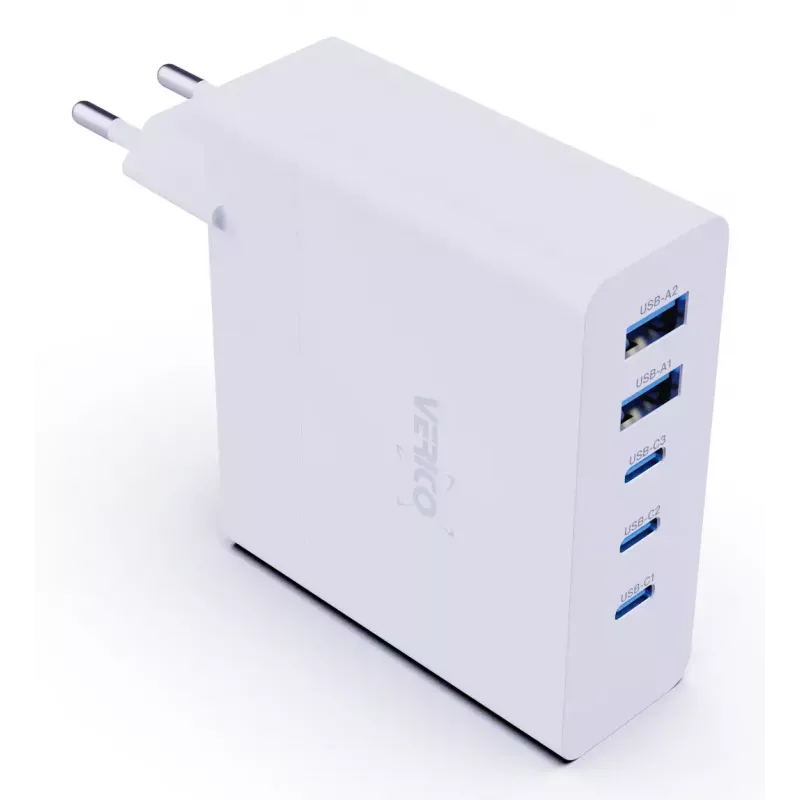 Verico MOJO GaN 140W wieloportowa szybka ładowarka USB-C i USB-A do laptopów, smartfonów i tabletów, biała