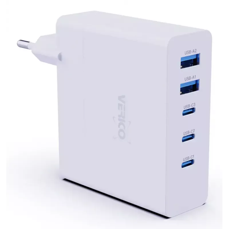 Verico MOJO GaN 140W wieloportowa szybka ładowarka USB-C i USB-A do laptopów, smartfonów i tabletów, biała