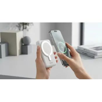 Power bank SAVIO BA-13 10000 mAh z wyjściem 20 W i ładowaniem bezprzewodowym, biały