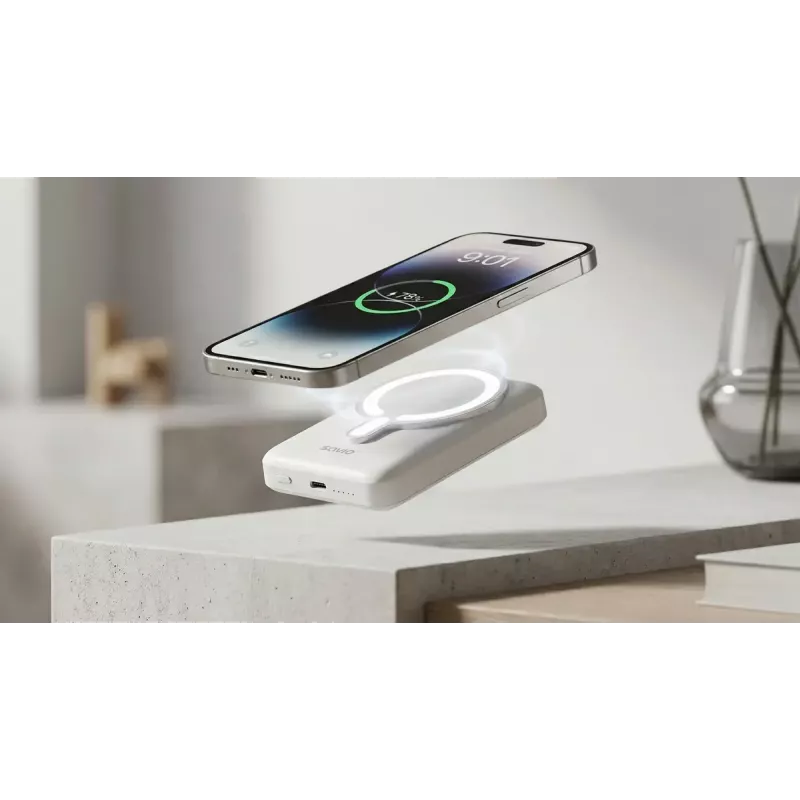 Power bank SAVIO BA-13 10000 mAh z wyjściem 20 W i ładowaniem bezprzewodowym, biały