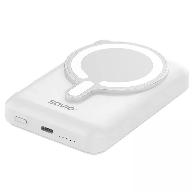 Power bank SAVIO BA-13 10000 mAh z wyjściem 20 W i ładowaniem bezprzewodowym, biały