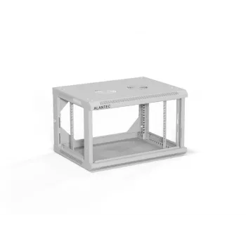 Naścienna szafa rack 19 cali A-LAN ALANTEC 6U 600x450 mm, stal, drzwi z hartowanego szkła, zamykana na klucz, szara