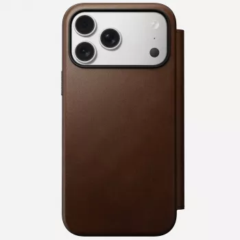 Skórzany futerał do telefonu Nomad Modern Leather Folio dla iPhone 17 Pro Max (6,9 cala) brązowy, skóra/aluminium, 4 kieszenie na karty