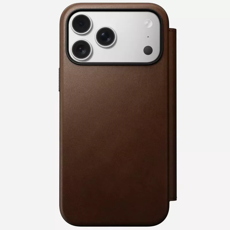Skórzany futerał do telefonu Nomad Modern Leather Folio dla iPhone 17 Pro Max (6,9 cala) brązowy, skóra/aluminium, 4 kieszenie na karty