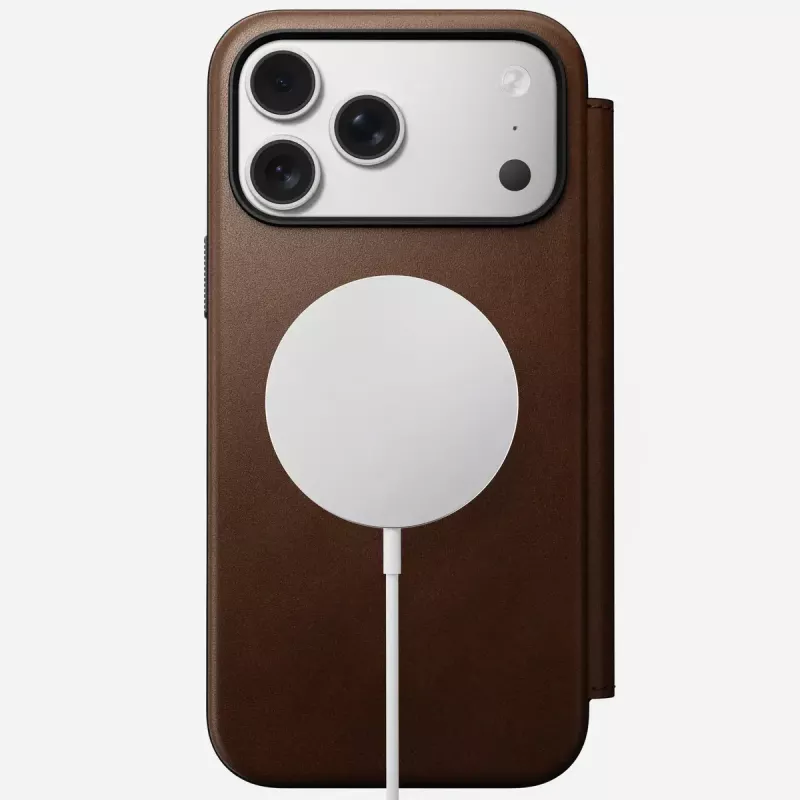 Skórzany futerał do telefonu Nomad Modern Leather Folio dla iPhone 17 Pro Max (6,9 cala) brązowy, skóra/aluminium, 4 kieszenie na karty