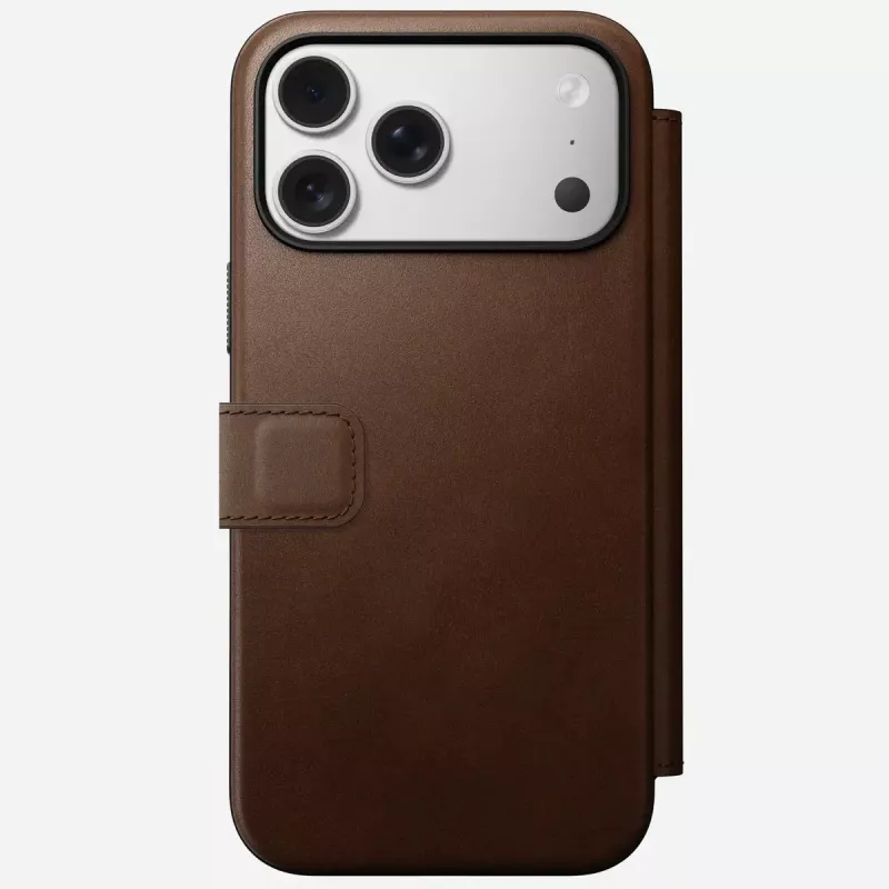 Skórzany futerał do telefonu Nomad Modern Leather Folio dla iPhone 17 Pro Max (6,9 cala) brązowy, skóra/aluminium, 4 kieszenie na karty