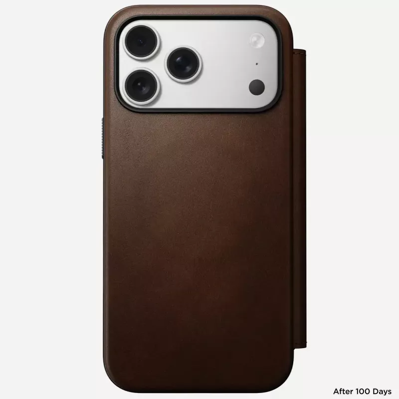 Skórzany futerał do telefonu Nomad Modern Leather Folio dla iPhone 17 Pro Max (6,9 cala) brązowy, skóra/aluminium, 4 kieszenie na karty