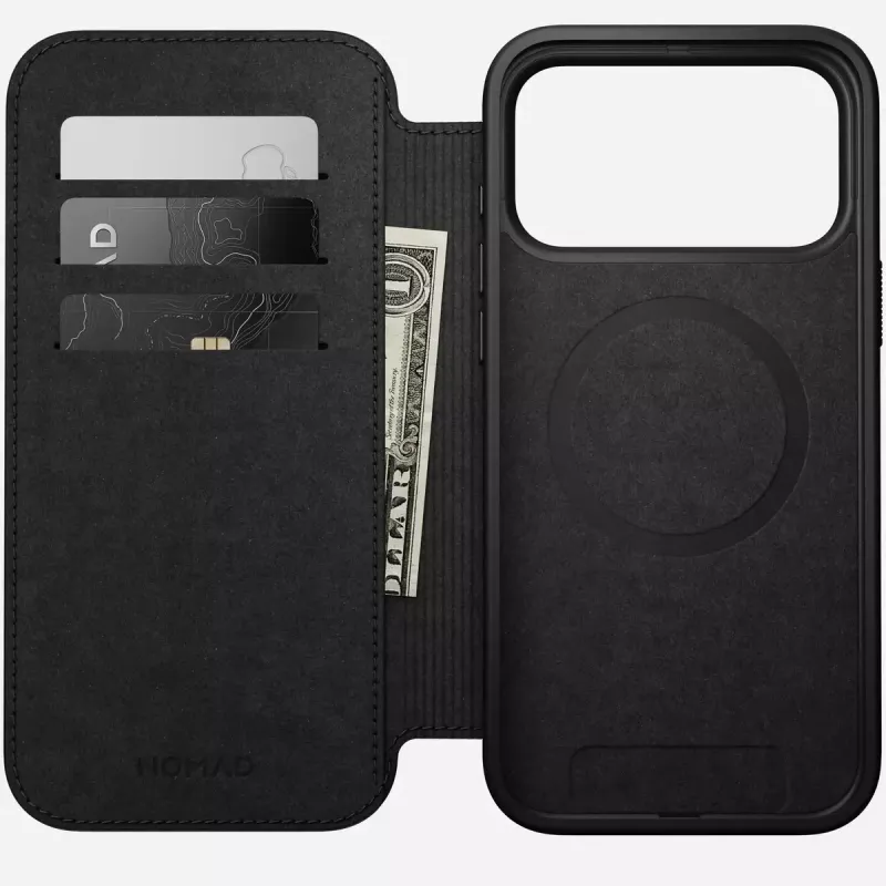Skórzany futerał do telefonu Nomad Modern Leather Folio dla iPhone 17 Pro Max (6,9 cala) brązowy, skóra/aluminium, 4 kieszenie na karty