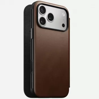 Skórzany futerał do telefonu Nomad Modern Leather Folio dla iPhone 17 Pro Max (6,9 cala) brązowy, skóra/aluminium, 4 kieszenie na karty