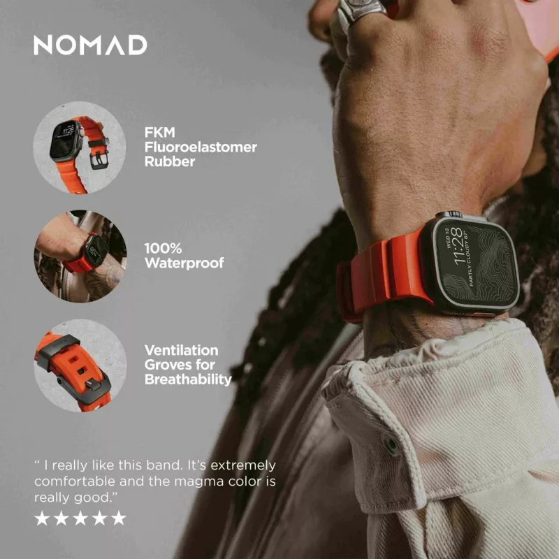 Pasek Nomad Rocky Point Czarny Leather do smartwatcha — nadgarstek 145–195 mm, klamra tytanowa