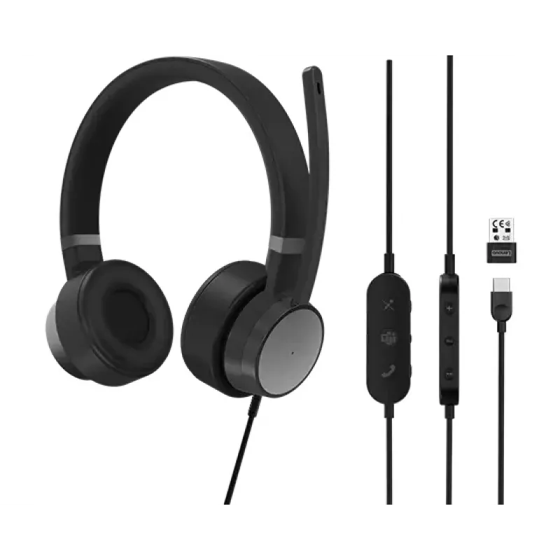 Lenovo Go Wired ANC Zestaw słuchawkowy pałąk na głowę Samochód/Biuro domowe USB Type-C Czarny