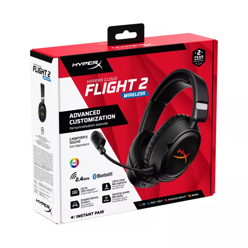 Bezprzewodowy zestaw słuchawkowy do gier HyperX Cloud Flight 2 — wokółuszny, czarny