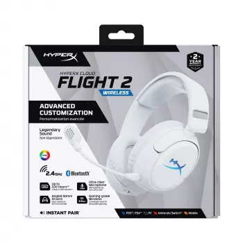 Bezprzewodowy zestaw słuchawkowy gamingowy KINGSTON HyperX Cloud Flight 2 z USB-C i Bluetooth, biały