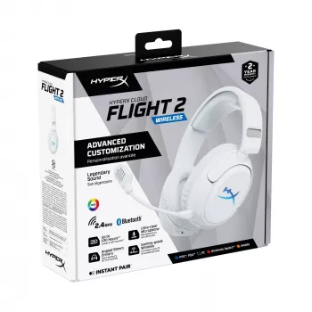 Bezprzewodowy zestaw słuchawkowy gamingowy KINGSTON HyperX Cloud Flight 2 z USB-C i Bluetooth, biały