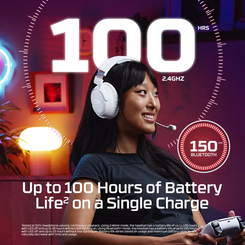 Bezprzewodowy zestaw słuchawkowy gamingowy KINGSTON HyperX Cloud Flight 2 z USB-C i Bluetooth, biały