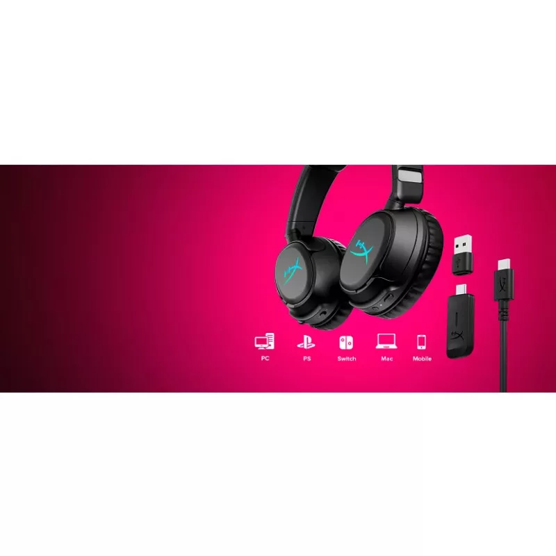 Bezprzewodowy zestaw słuchawkowy gamingowy KINGSTON HyperX Cloud Flight 2 z USB-C i Bluetooth, biały