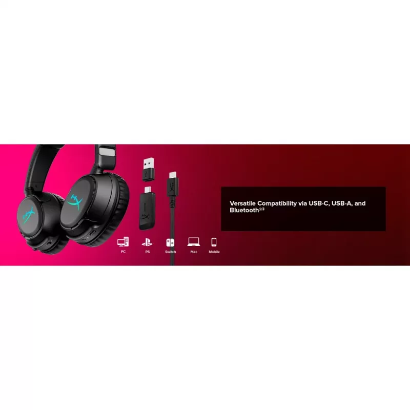 Bezprzewodowy zestaw słuchawkowy gamingowy KINGSTON HyperX Cloud Flight 2 z USB-C i Bluetooth, biały