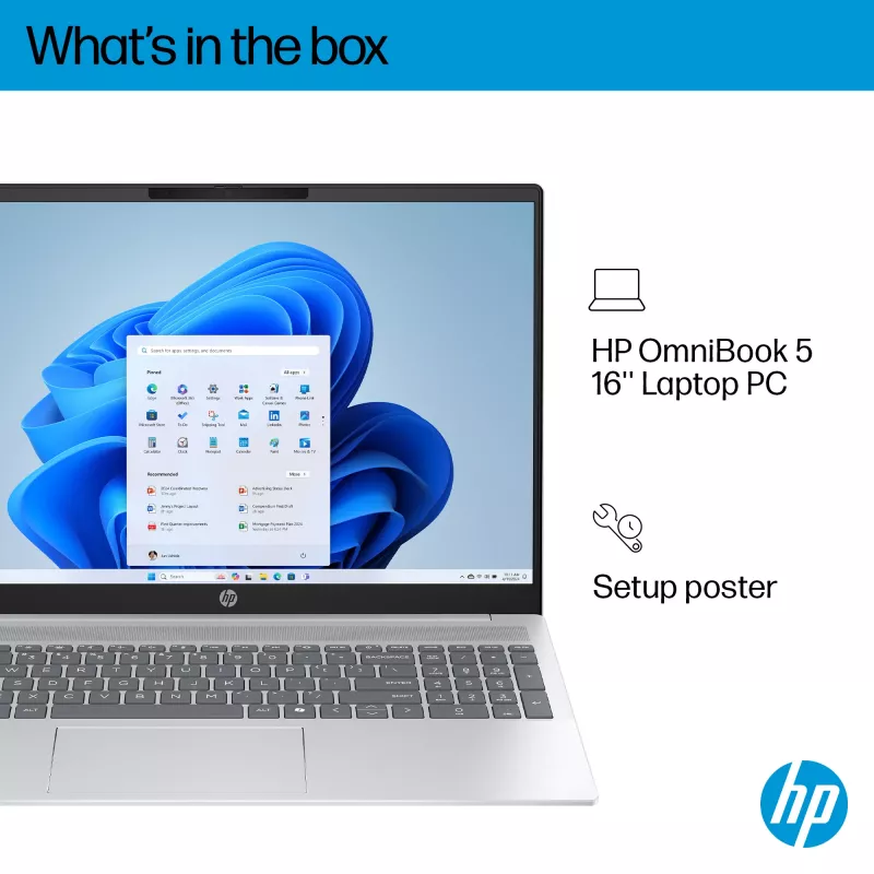 HP OmniBook 5 16-bc1002na AMD Ryzen™ 5 8540U Laptop 40,6 cm (16 cali) Dotykowy 2K 8 GB LPDDR5-SDRAM 512 GB SSD Wi-Fi 6 (802.11ax) Windows 11 Home Srebrny