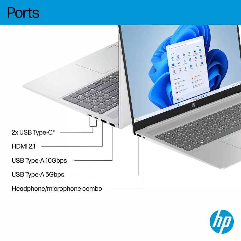 HP OmniBook 5 16-ba1004na Intel® Core™ i5 i5-1334U Laptop 40,6 cm (16 cali) 2K 16 GB LPDDR5x-SDRAM 512 GB SSD Wi-Fi 6 (802.11ax) Windows 11 Home Srebrny
