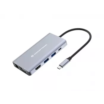 Conceptronic DONN20G 10-w-1 Stacja dokująca USB 3.2 Gen 1, HDMI, VGA, USB-A 5 Gb/s, USB-C 5 Gb/s, SD, TF/MicroSD, Audio, GbE LAN, 100 W USB PD