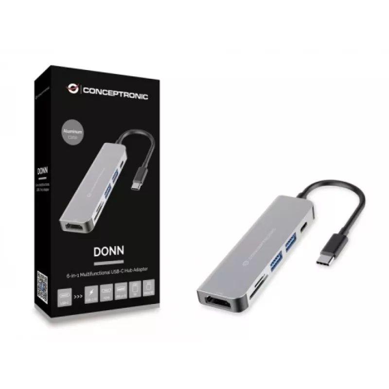 Conceptronic DONN02G stacja dokująca/replikator portów do laptopa USB 3.2 Gen 1 (3.1 Gen 1) Type-C Aluminium