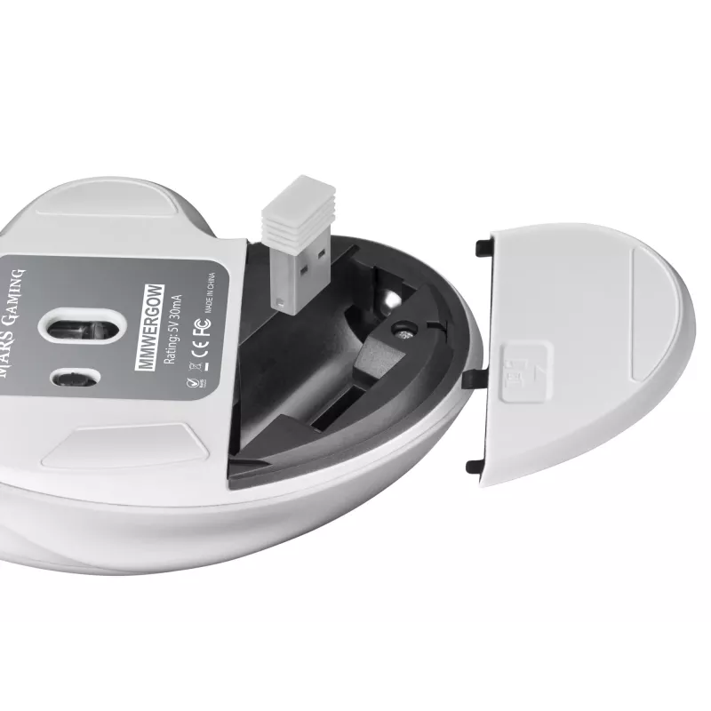 Mars Gaming MMWERGO Bezprzewodowa mysz ergonomiczna biała, dla praworęcznych, mechaniczna, RF Wireless, 3200 DPI, Biała