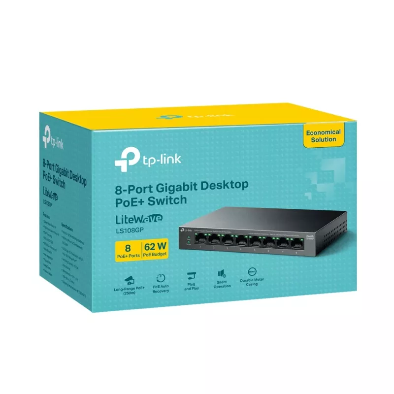 TP-Link LiteWave 8-portowy przełącznik Gigabit biurkowy z 8 portami PoE+