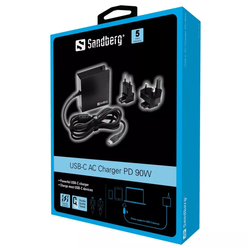 Sandberg USB-C PD AC-Charger 90W EU+UK, Indoor, AC, 20.2 V, 4.5 A, 1.8 m, Czarny