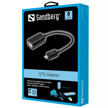 Sandberg OTG Adapter MicroUSB M - USB F, Micro-USB B, USB A, USB 2.0, Męski/Żeński, 0,48 Gbit/s, Czarny