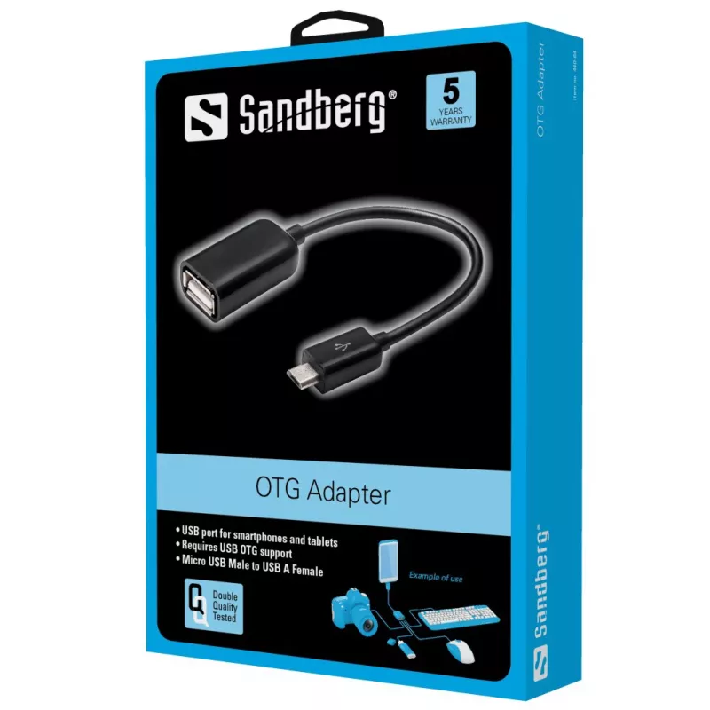 Sandberg OTG Adapter MicroUSB M - USB F, Micro-USB B, USB A, USB 2.0, Męski/Żeński, 0,48 Gbit/s, Czarny