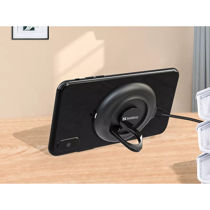 Sandberg Wireless Charger Suction Ring, Indoor, Outdoor, USB, Wireless charging, PowerIQ, Czarny