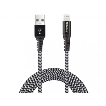 Sandberg Survivor Lightning kabel 2M, 2 m, Lightning, USB A, Męski, Męski, Czarny, Szary