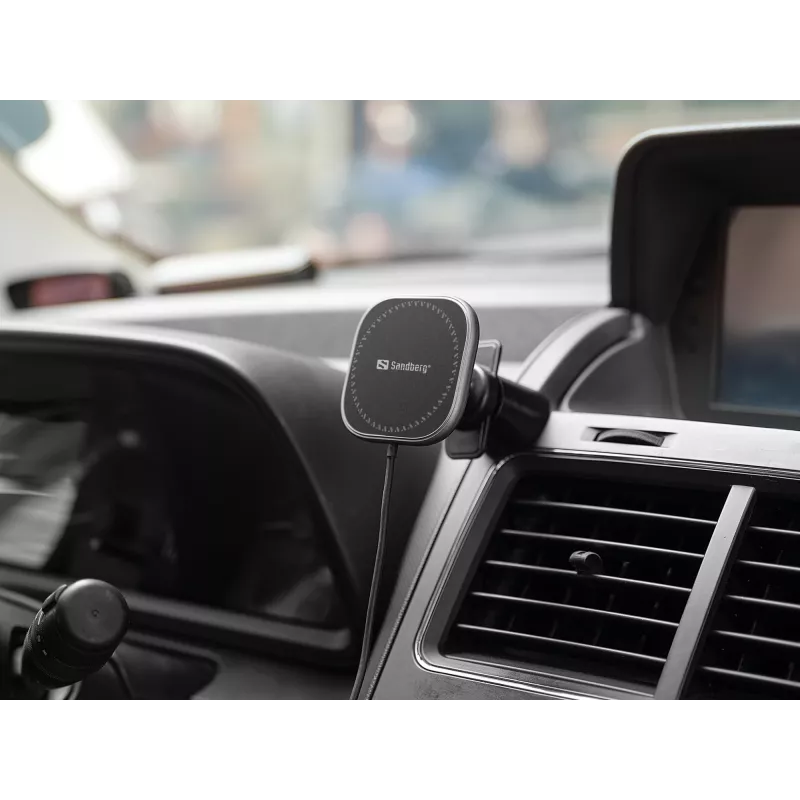 Samochodowa ładowarka magnetyczna Sandberg In Car Wireless Magnetic Charger 15W, Auto, USB, ładowanie bezprzewodowe, 1.2 m, czarna