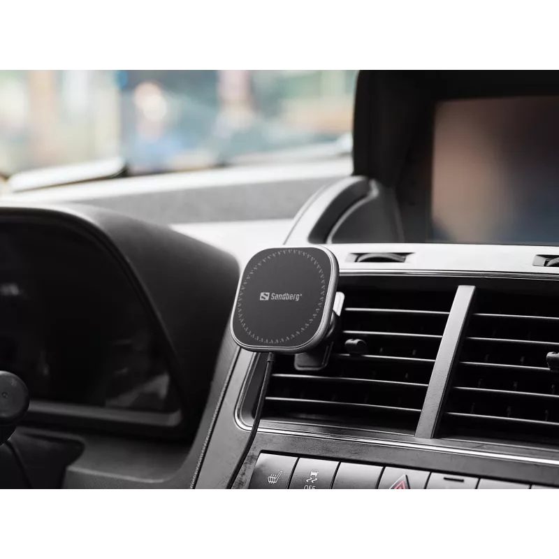 Samochodowa ładowarka magnetyczna Sandberg In Car Wireless Magnetic Charger 15W, Auto, USB, ładowanie bezprzewodowe, 1.2 m, czarna