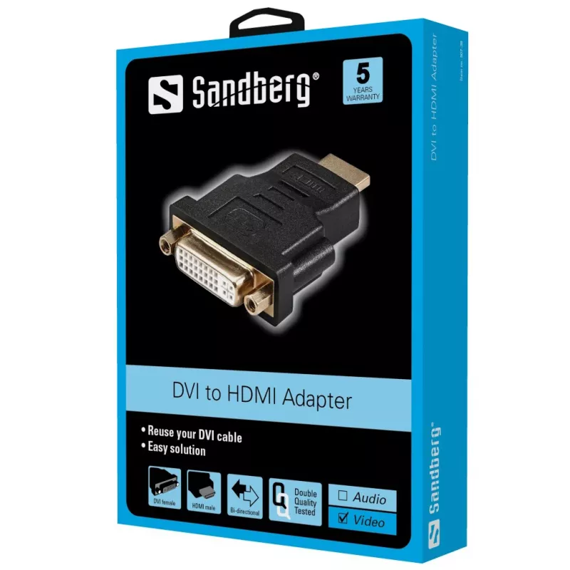 Sandberg Adapter DVI-F - HDMI-M, HDMI, DVI, Czarny