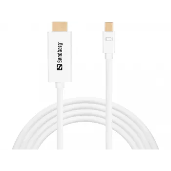 Kabel Sandberg MiniDP>HDMI 1,5 m, 1,5 m, mini DisplayPort, HDMI, wtyk męski, wtyk męski, biały