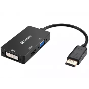 Sandberg Adapter DP>HDMI+DVI+VGA, 0.19 m, DisplayPort, VGA (D-Sub)+ HDMI + DVI, Męski, Żeński, 3840 x 2160 pikseli