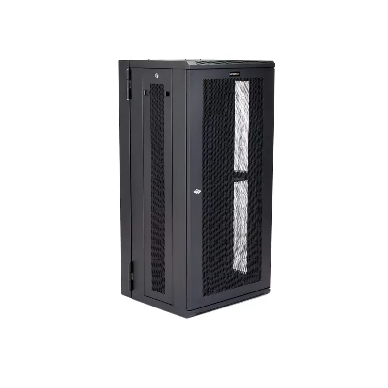 StarTech.com 4-słupkowa 26U wisząca szafa sieciowa z półką 1U, 19-calowa uchylna szafa serwerowa do montażu na ścianie dla sprzętu danych / AV / elektronicznego / komputerowego, elastyczna wentylowana obudowa rack