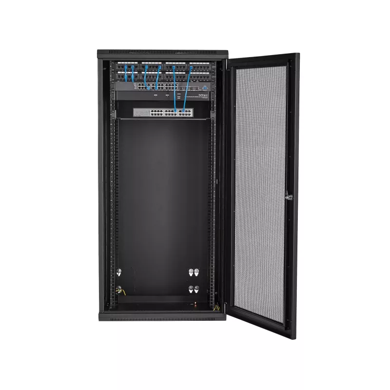 StarTech.com 4-słupkowa 26U wisząca szafa sieciowa z półką 1U, 19-calowa uchylna szafa serwerowa do montażu na ścianie dla sprzętu danych / AV / elektronicznego / komputerowego, elastyczna wentylowana obudowa rack