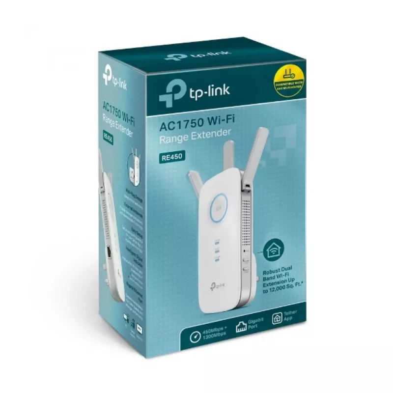 TP-Link RE450 wzmacniacz sieciowy Nadajnik sieciowy Biały 10, 100, 1000 Mbit/s