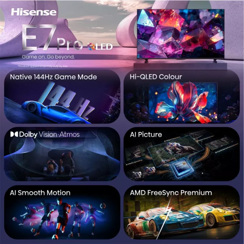 Hisense 65E7S PRO TV 165.1 cm (65 cali) UHD+ Smart TV Wi-Fi Czarny 350 cd/m²