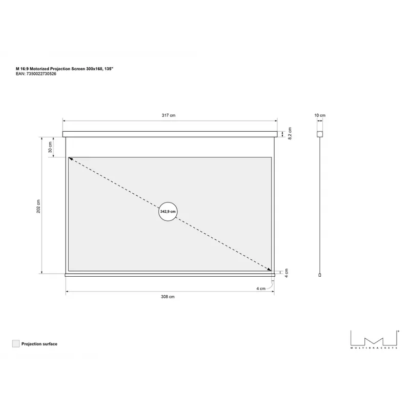 Zmotoryzowany ekran projekcyjny MULTIBRACKETS M 16:9 135 cali (300x168) matowy biały