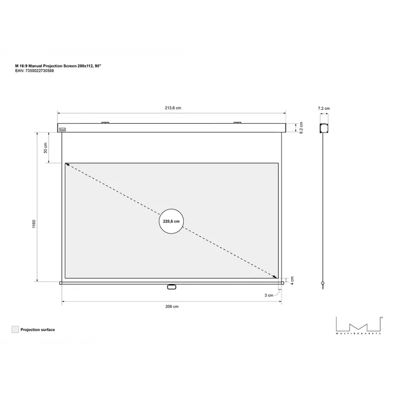 Multibrackets M 16:9 Ręczny Ekran Projekcyjny 200x112, 90 cali