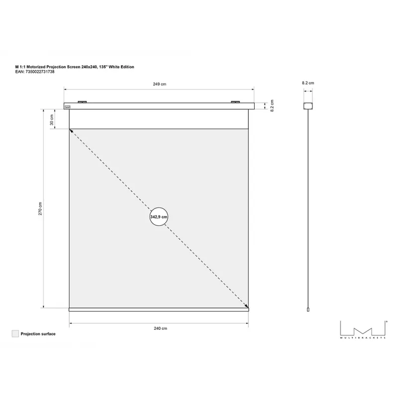 Multibrackets M 1:1 Motorized Projection Screen 240x240, 135 inch biały Edition