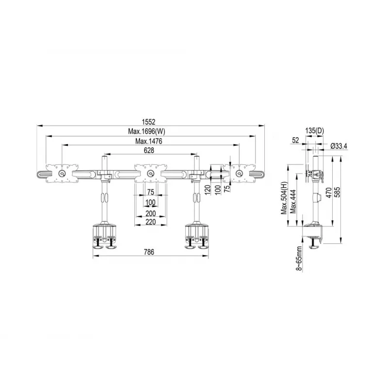 Multibrackets M VESA Desktopmount Triple Desk Clamp 24 cale-32 cale 24 kg