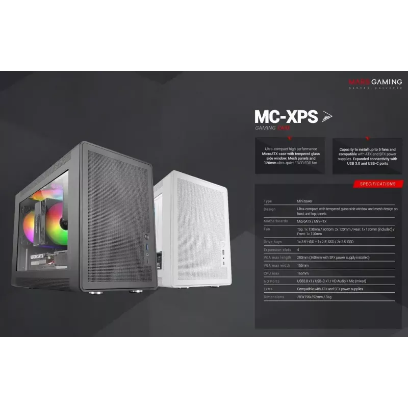 Obudowa komputerowa Mars Gaming MCXPS mATX Ultra-Compact Czarna